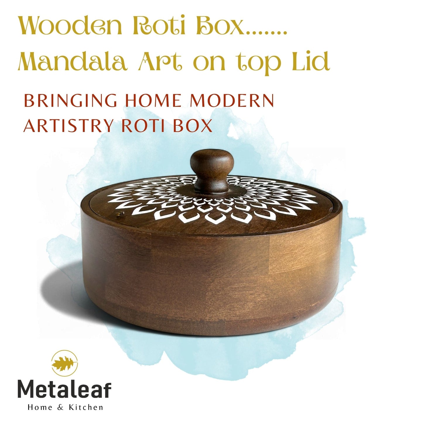 Wooden Chapati Box with Mandala Art Lid – Handmade Roti Storage Container