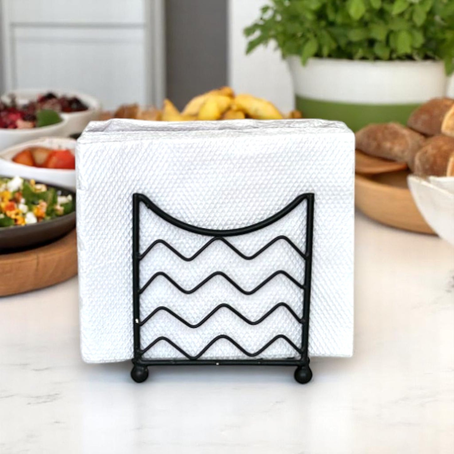 Modern Iron Wire Napkin Holder – Black Powder Coated Metal Tissue Stand for Dining Table, Kitchen & Office
