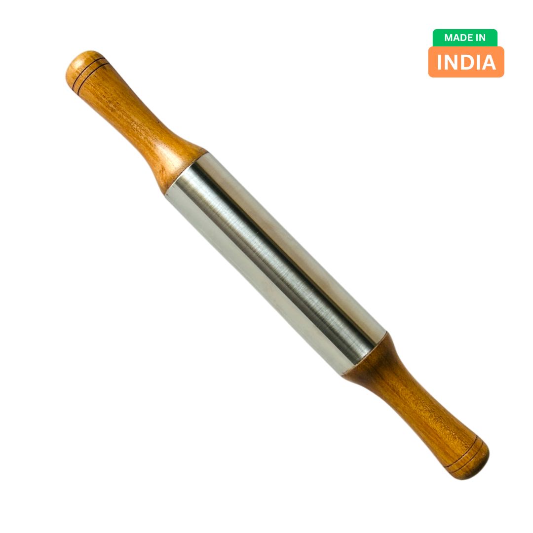 Premium Stainless Steel Rolling Pin with Wooden Handles