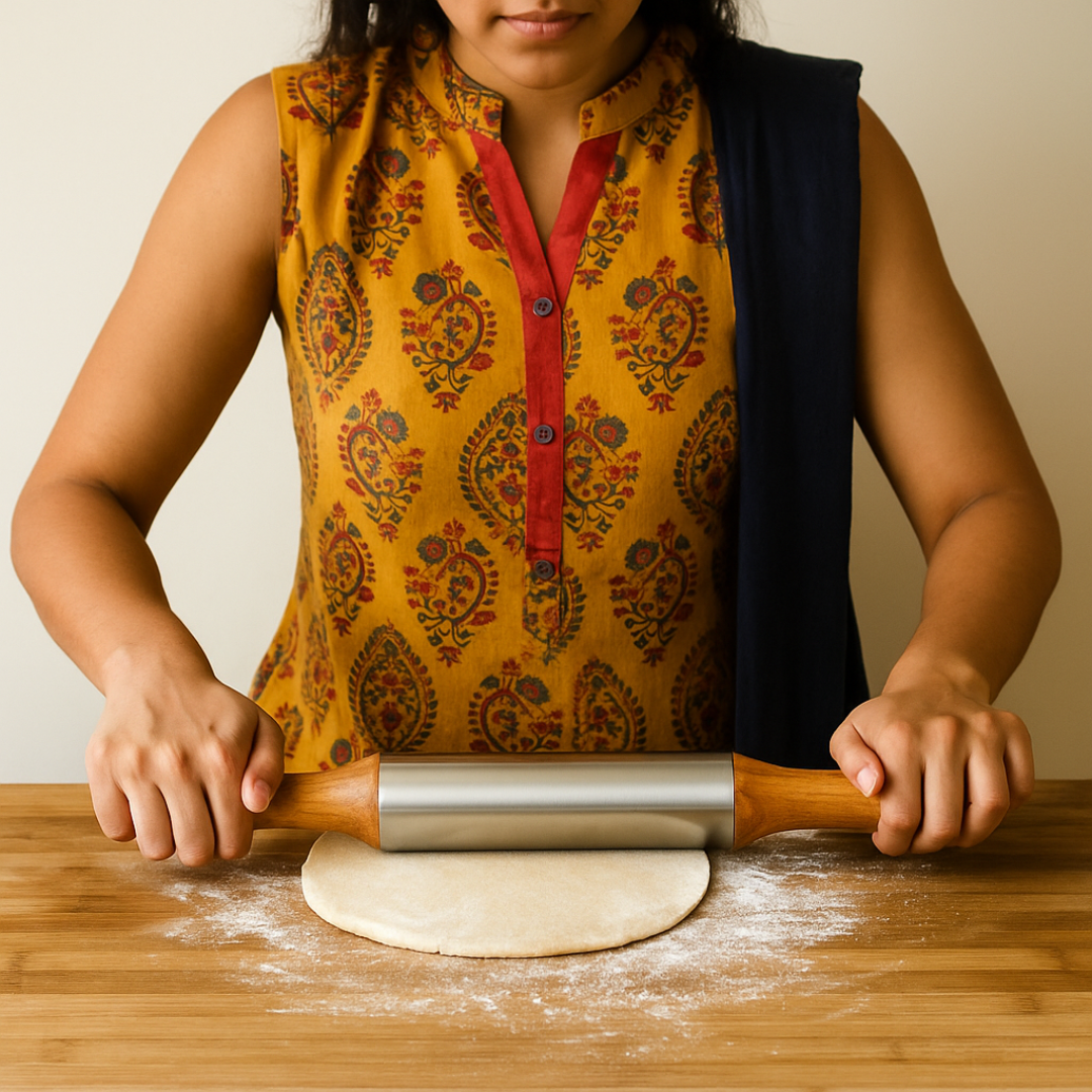 Premium Stainless Steel Rolling Pin with Wooden Handles