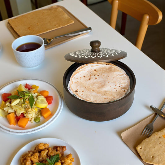 Wooden Chapati Box with Mandala Art Lid – Handmade Roti Storage Container