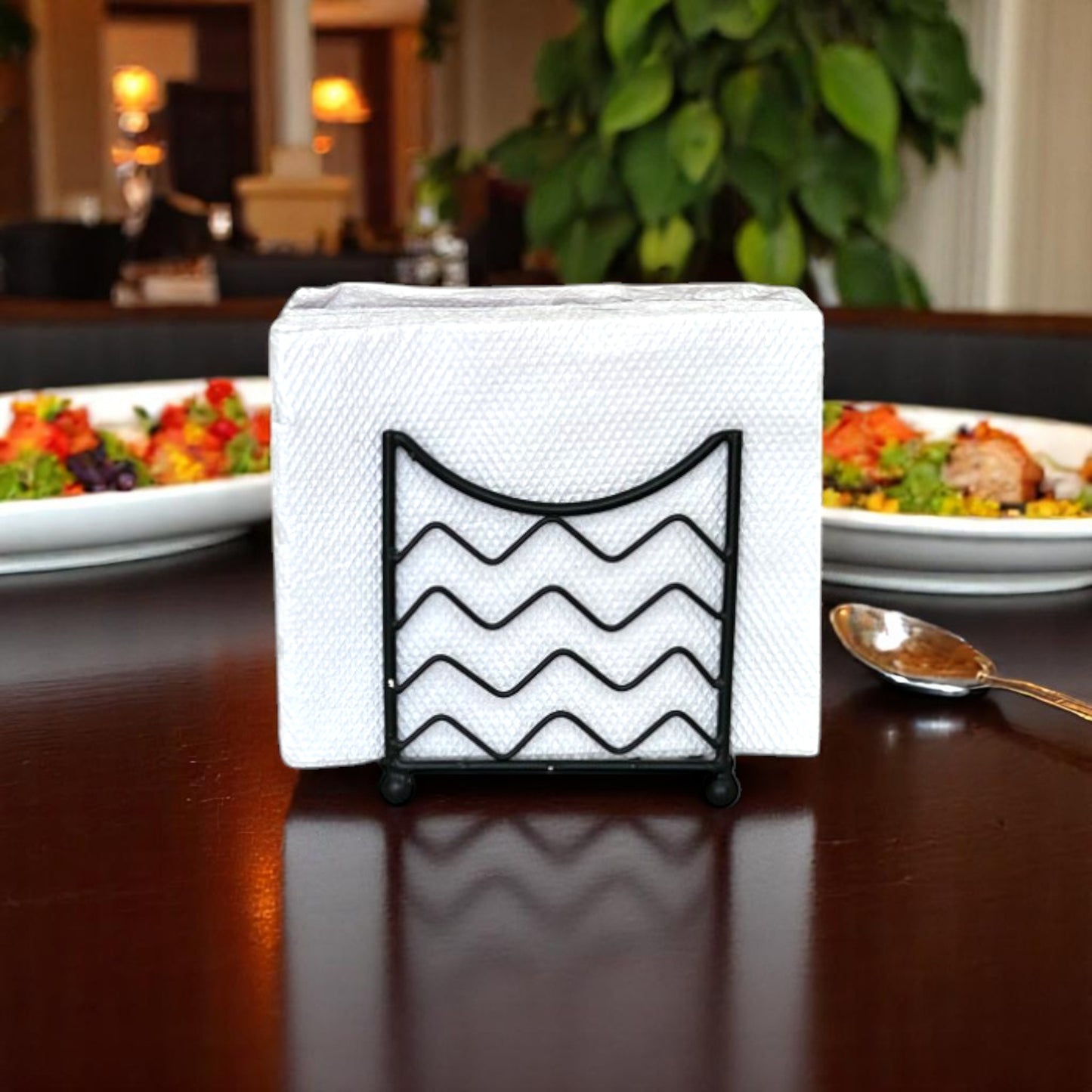 Modern Iron Wire Napkin Holder – Black Powder Coated Metal Tissue Stand for Dining Table, Kitchen & Office