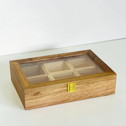 Premium Wooden Spice Box – Acacia Wood with Pine Inner Compartments